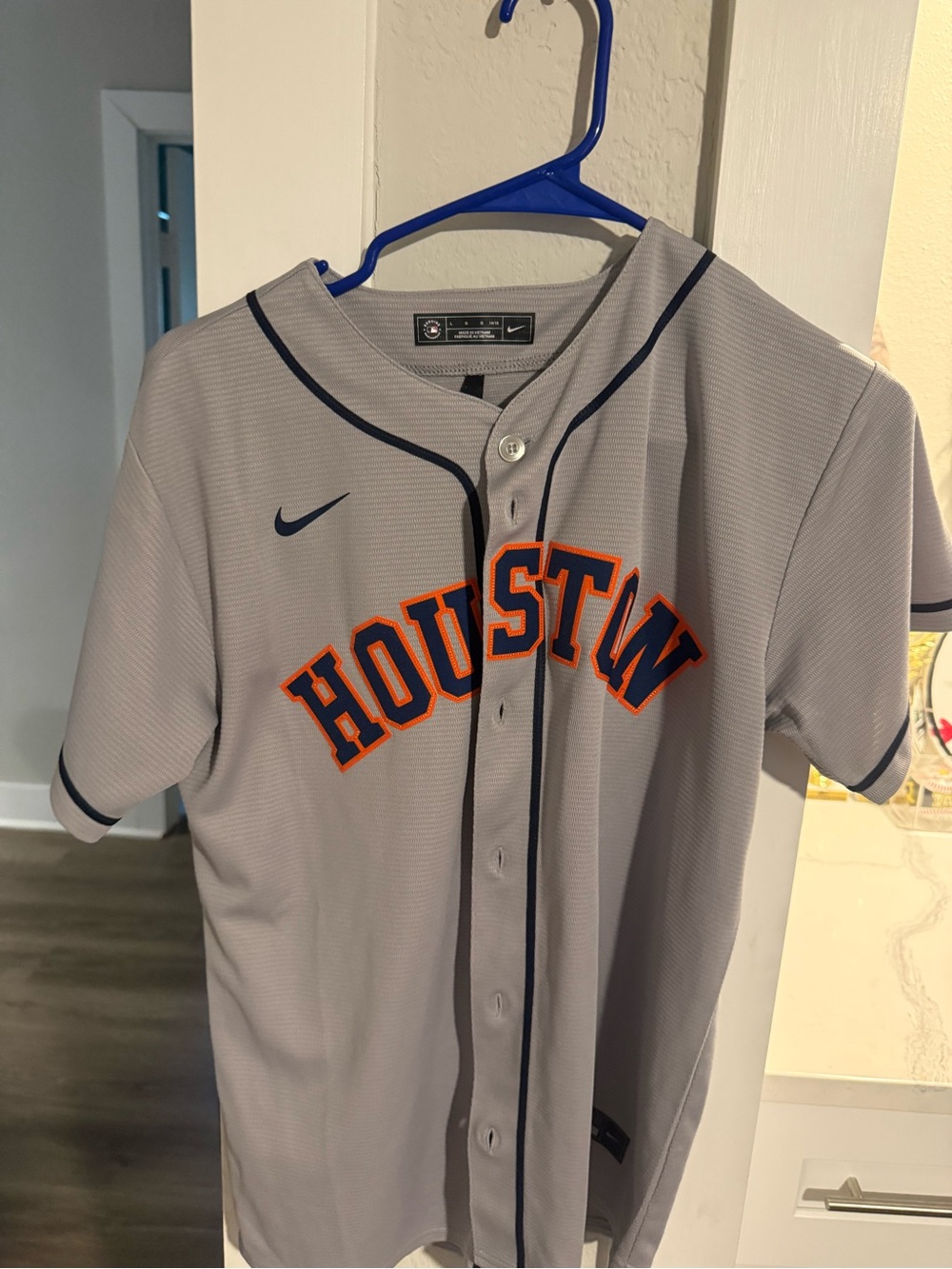 Nike Gray Button-Up MLB Jersey with Navy Trim